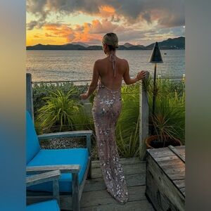 Lovers + Friends Floral Sequin Dress in Champagne